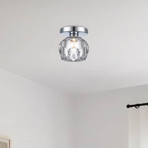 Sequoia 5 in. 1-Light Polished Chrome Modern Semi Flush Mount Ceiling Light Fixture with Clear Glass Shade