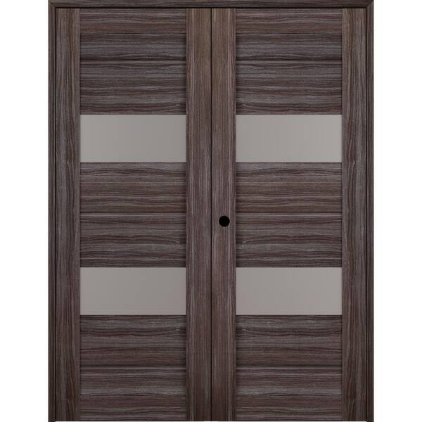 Belldinni Vita 56 in. x 80 in. Right Hand Active 2-Lite Frosted Glass Gray Oak Wood Composite Double Prehung French Door