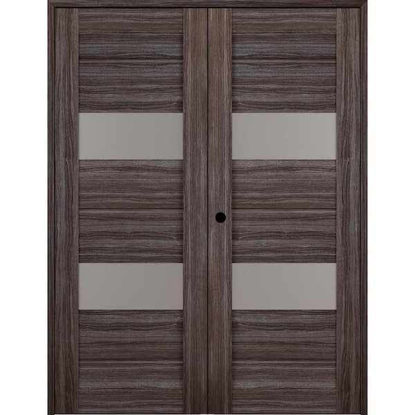 Belldinni Vita 72 in. x 80 in. Right Hand Active 2-Lite Frosted Glass Gray Oak Wood Composite Double Prehung French Door