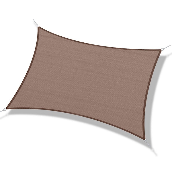 13 ft. x 20 ft. Brown Rectangle Sun Shade Sail Canopy, Outdoor Shade Sail Cloth with D-Rings & Rope for Patio Deck Yard
