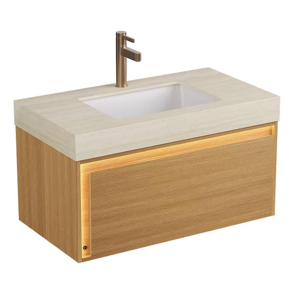 Loiry Modern 36 in. Single Sink Floating Light Oak Bath Vanity with Beige Sintered Stone Top Pre-Assembled