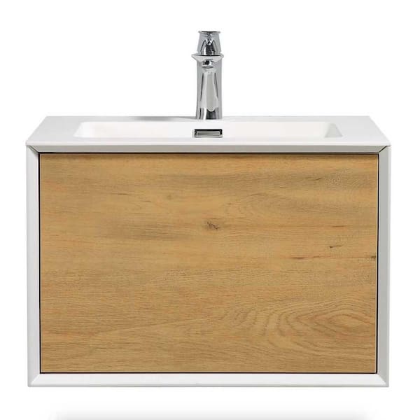George William Cabinetry Aaron 23.5 in. W x 18.9 in. D. x 16.7 in. H Bath Vanity in Oak with White Cultured Marble Top
