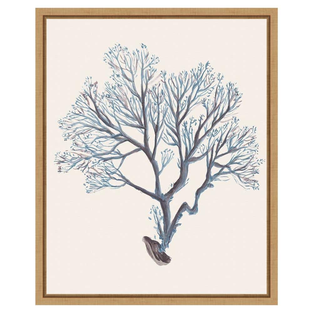 Indigo Reef III Blue and Brown Canvas Wall Art with Maple Frame