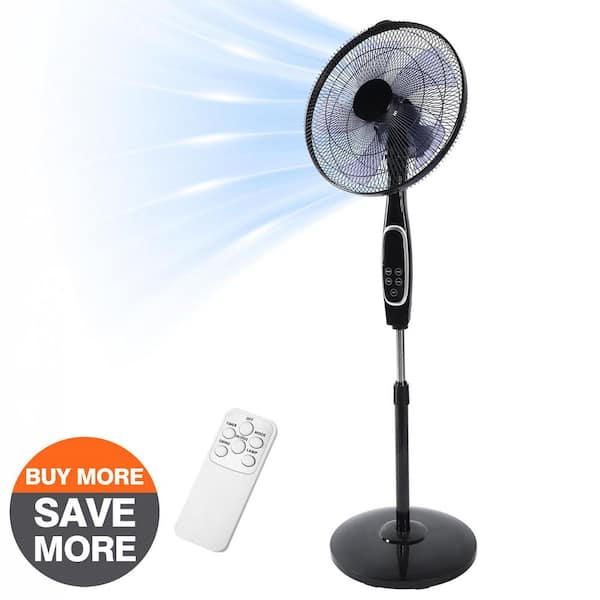 Edendirect 20 in. 3 Fan Speeds Stand Fan in Black with Adjustable Height, Remote Control and Timer