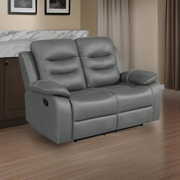 Benjara Ursula Gray Leather Glider Recliner Manual Loveseat