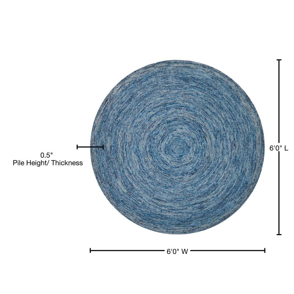 Hand-Tufted Multicolor Wool Round Rug, 6' Diameter