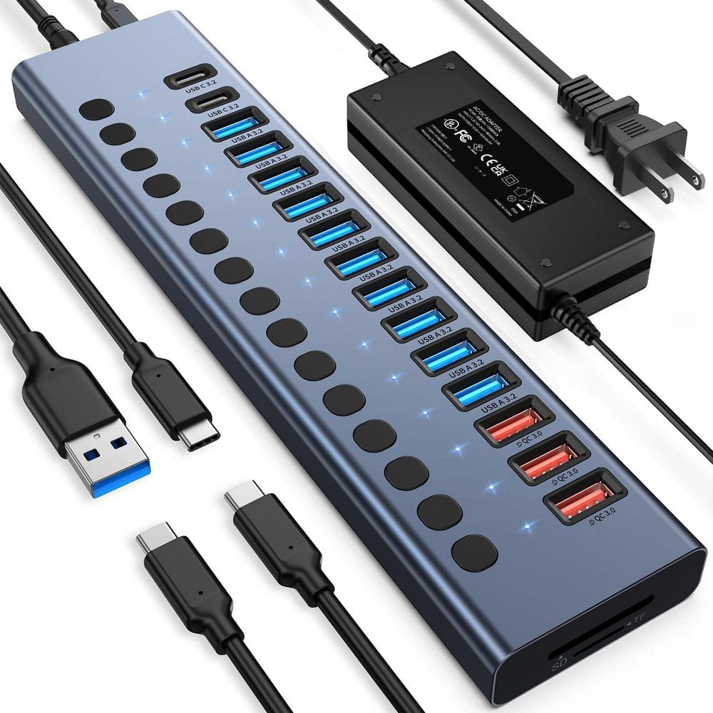 17-Port Powered USB 3.2-Hub with 10Gbps Data Transfer, 3-QC 24W Fast Charging Ports, 2-USB-C Ports, SD/TF Card Reader price history on PriceWatchPro