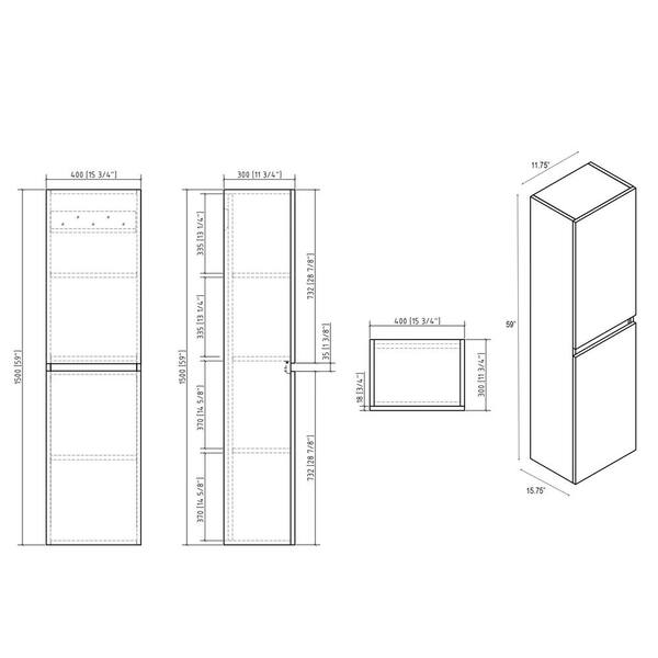 Vanity Art 16 in. x 63 in. x 12 in. LED Lighted Wall Hung Bathroom Cabinet in White