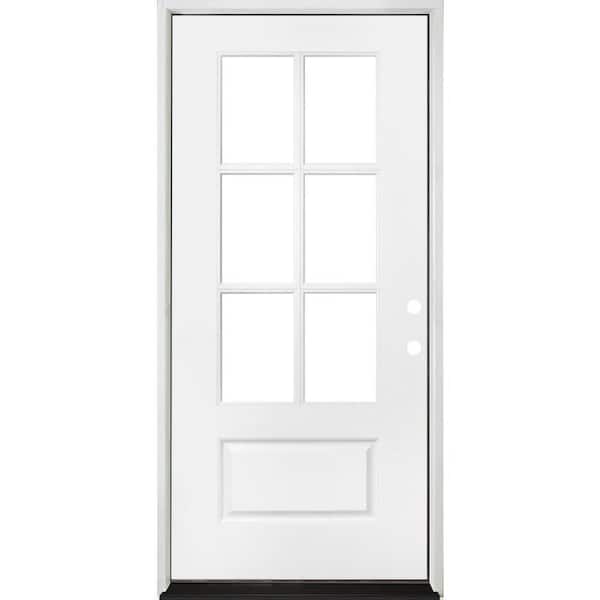 32 in. x 80 in. Legacy 6 Lite 3/4 Lite Clear Glass Right Hand Inswing White Primed Fiberglass Prehung Front Door
