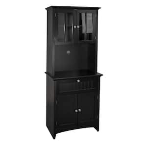 Casual Basics Black Buffet and Hutch with Framed Glass Doors and Drawer