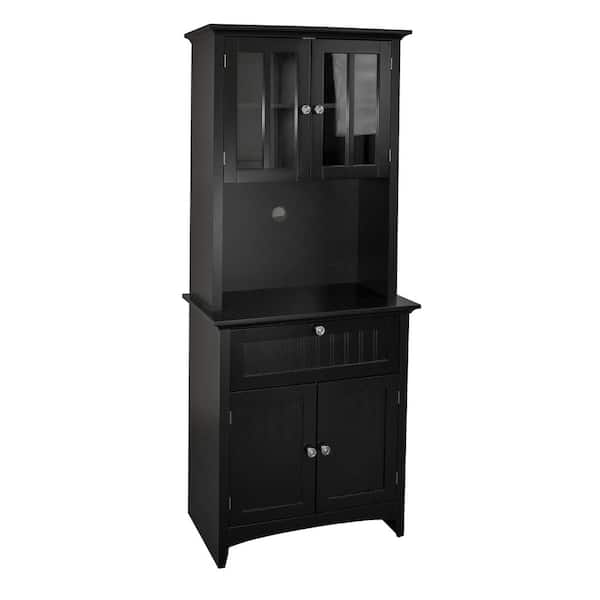 OS Home and Office Furniture Casual Basics Black Buffet and Hutch with Framed Glass Doors and Drawer