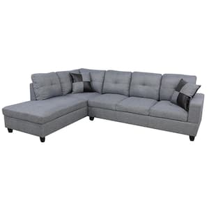 104 in. Square Arm 2-Piece Linen L-Shaped Sectional Sofa in Gray