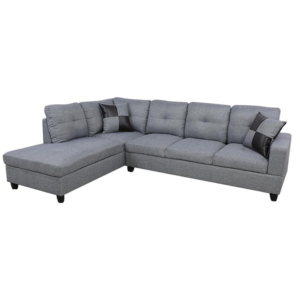 Star Home Living 104 in. Square Arm 2-Piece Linen L-Shaped Sectional Sofa in Gray