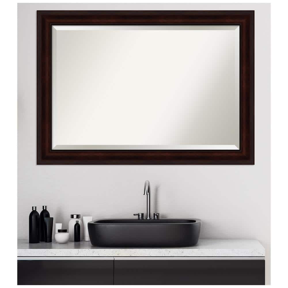 Elegant Coffee Bean Brown Framed Beveled Wall Mirror 41x29 in