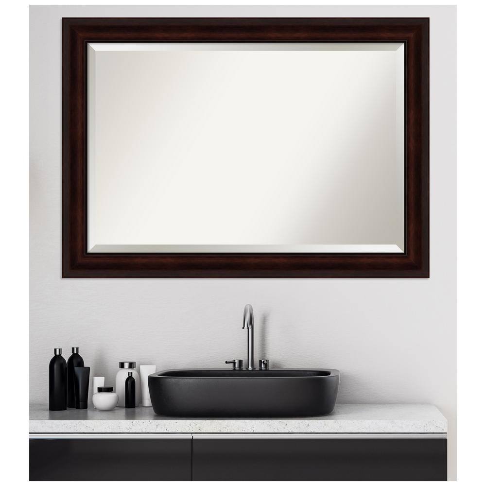 Elegant Coffee Bean Brown Framed Beveled Wall Mirror 41x29 in