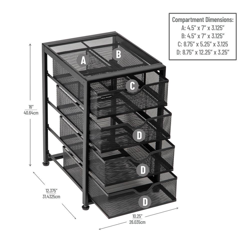 Compact Black Metal Mesh 4-Drawer Cabinet Organizer