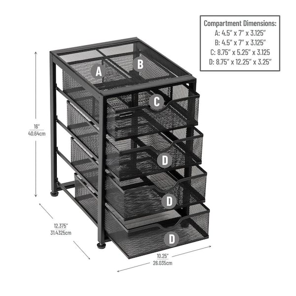 Mind Reader Network Collection 4-Tier Cabinet Desktop Organizer with  Removable Drawers, 16H x 12-3/8W x 10-1/4L, Black