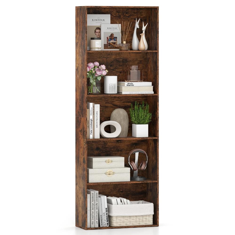 5-Tier Bookshelf Open Bookcase Freestanding Display Shelf Storage Organizer-Rustic Brown price history on PriceWatchPro