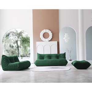 3-Piece Teddy Velvet Comfy Seat Anti-Skip Lazy Sofa Living Room Set in Green (2 Seater + 3 Seater + 4 Seater)
