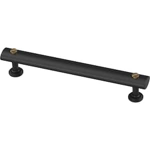 Riveted 5-1/16 in. (128 mm) Matte Black with Champagne Bronze Bar Drawer Pull