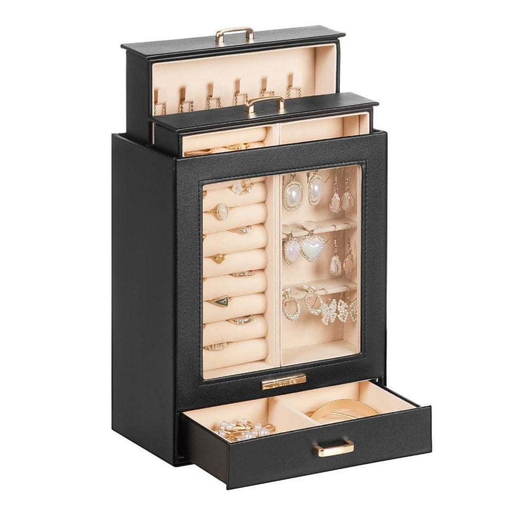 Black and Gold Multi-Layer Jewelry Storage Box for Necklaces