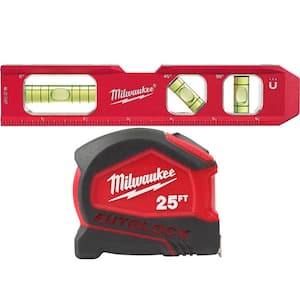 7 in. Billet Torpedo Level with 25 ft. Compact Auto Lock Tape Measure