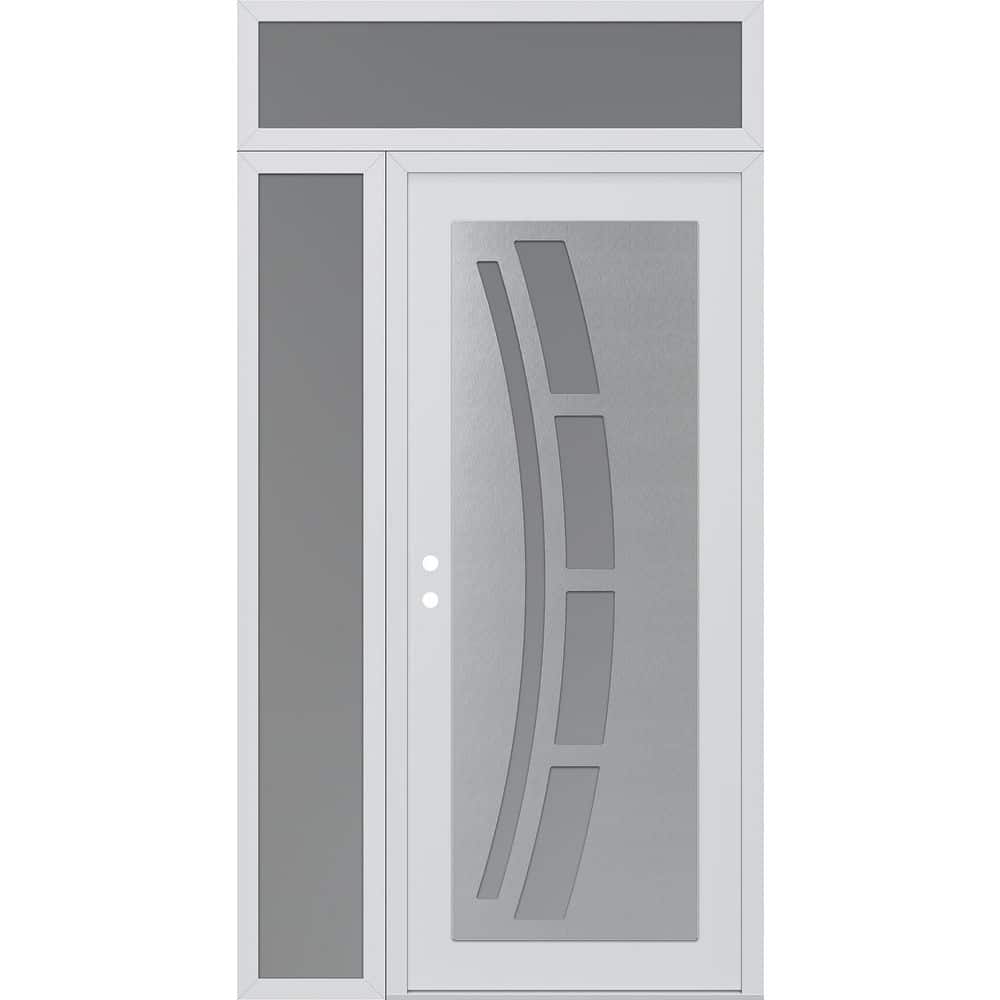 C12 48 in. x 96 in. Silver P Right-Hand/Inswing Frosted Glass White/White Sidelite+Transom Steel Prehung Front Door price history on PriceWatchPro
