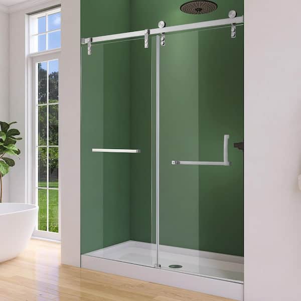 Getpro 48 in. W x 76 in. H Single Sliding Frameless Shower Door in Chrome With 0.31 in. Clear Tempered Glass and Soft Close