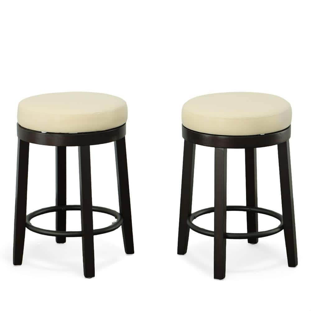 Era 24" Cream and Espresso Swivel Leatherette Counter Stool, Set of 2