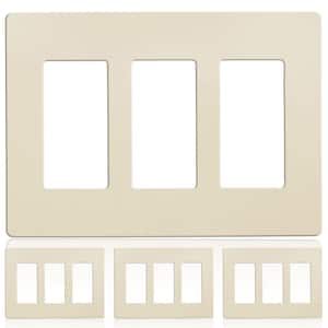 3-Gang Decorator Screwless Wall Plate, GFCI Outlet/Rocker Light Switch Cover, Three Gang, Ivory, 4-Pack