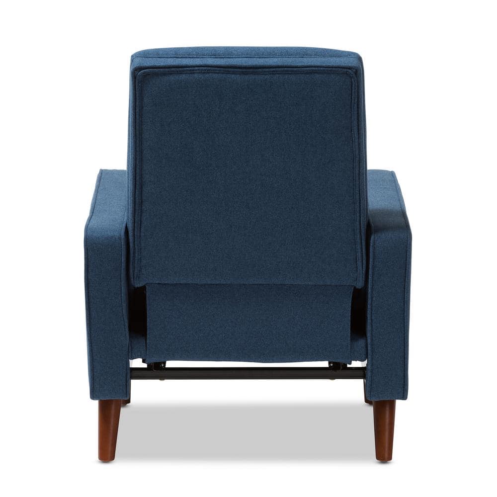 Mid-Century Modern Blue Fabric and Walnut Wood Recliner