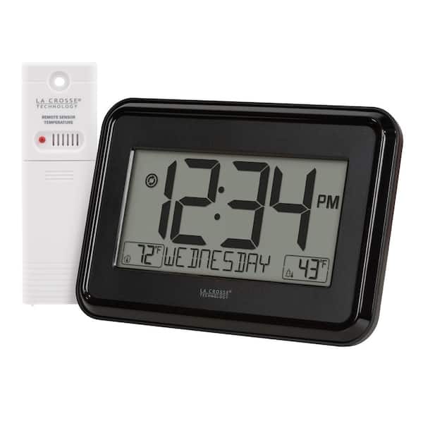 Black Digital Wall Clock with Indoor and Outdoor Temperature