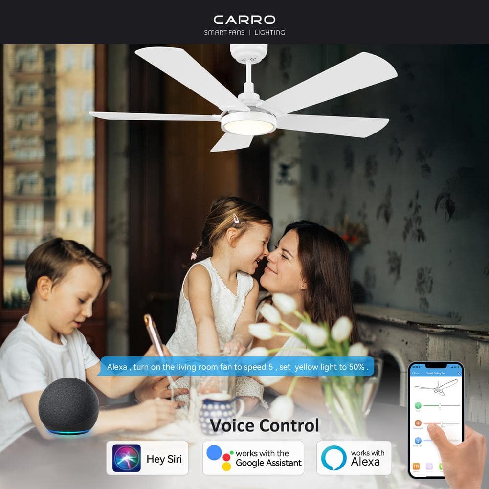 Wilkes 52'' White Manufactured Wood Smart Ceiling Fan with Glass Shade