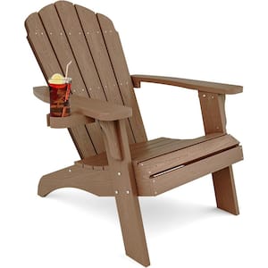 Oversize Teak Outdoor Plastic Adirondack Chair with Large Cup Holder