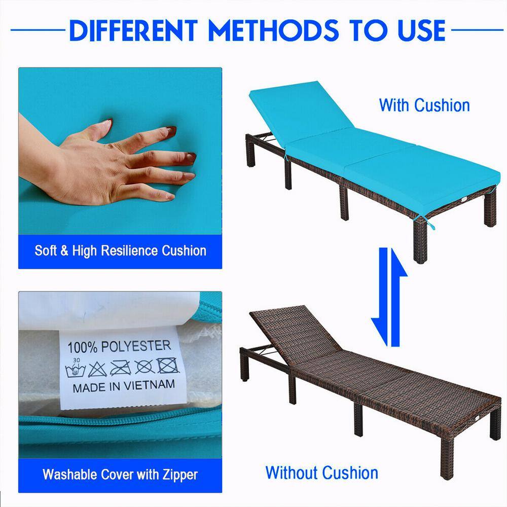 Information on cushion and material options for the chaise lounge.