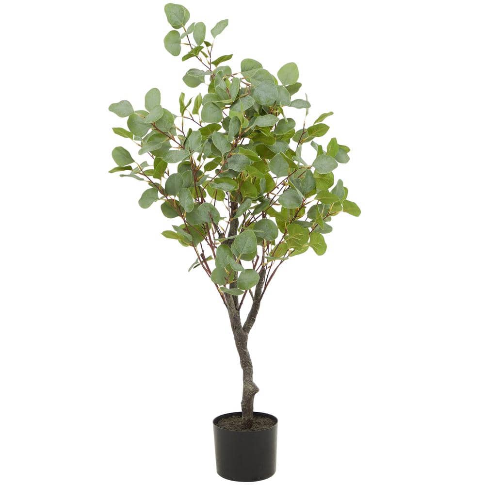 Litton Lane 41 in. H Eucalyptus Artificial Tree with Realistic Leaves and Black Plastic Pot