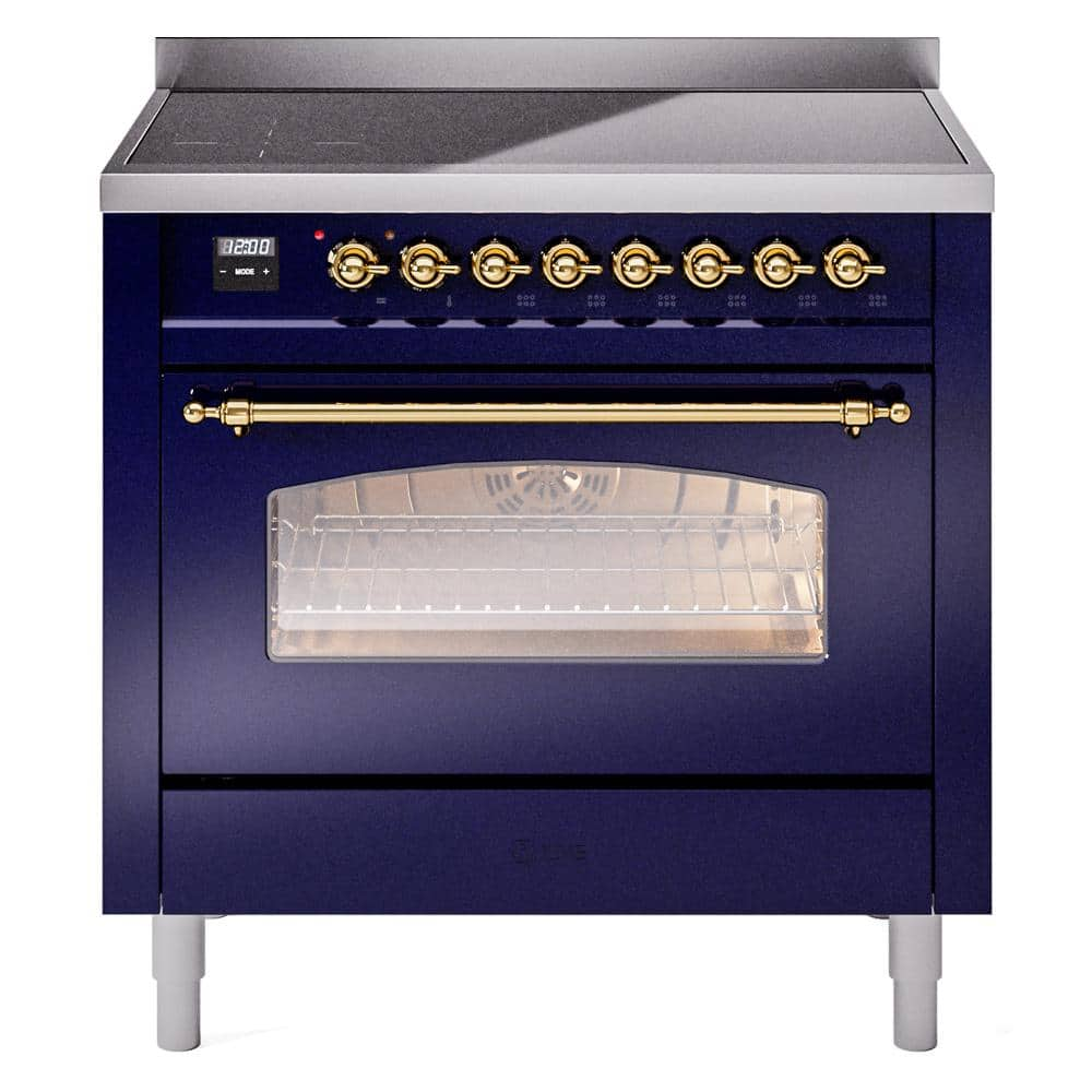 Nostalgie II 36 in. 6 Zone Freestanding Induction Range in Midnight Blue with Brass -  ILVE, UPI366NMPMBG