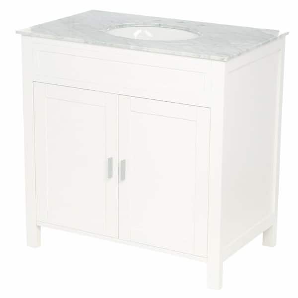 Elite 36 in. W x 36 in. H Single Vanity in White with Marble Vanity Top in White