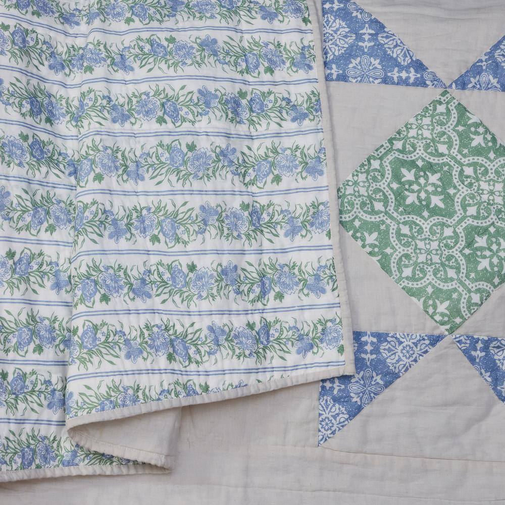 Jolie King Blue and Green Cotton Reversible Quilt