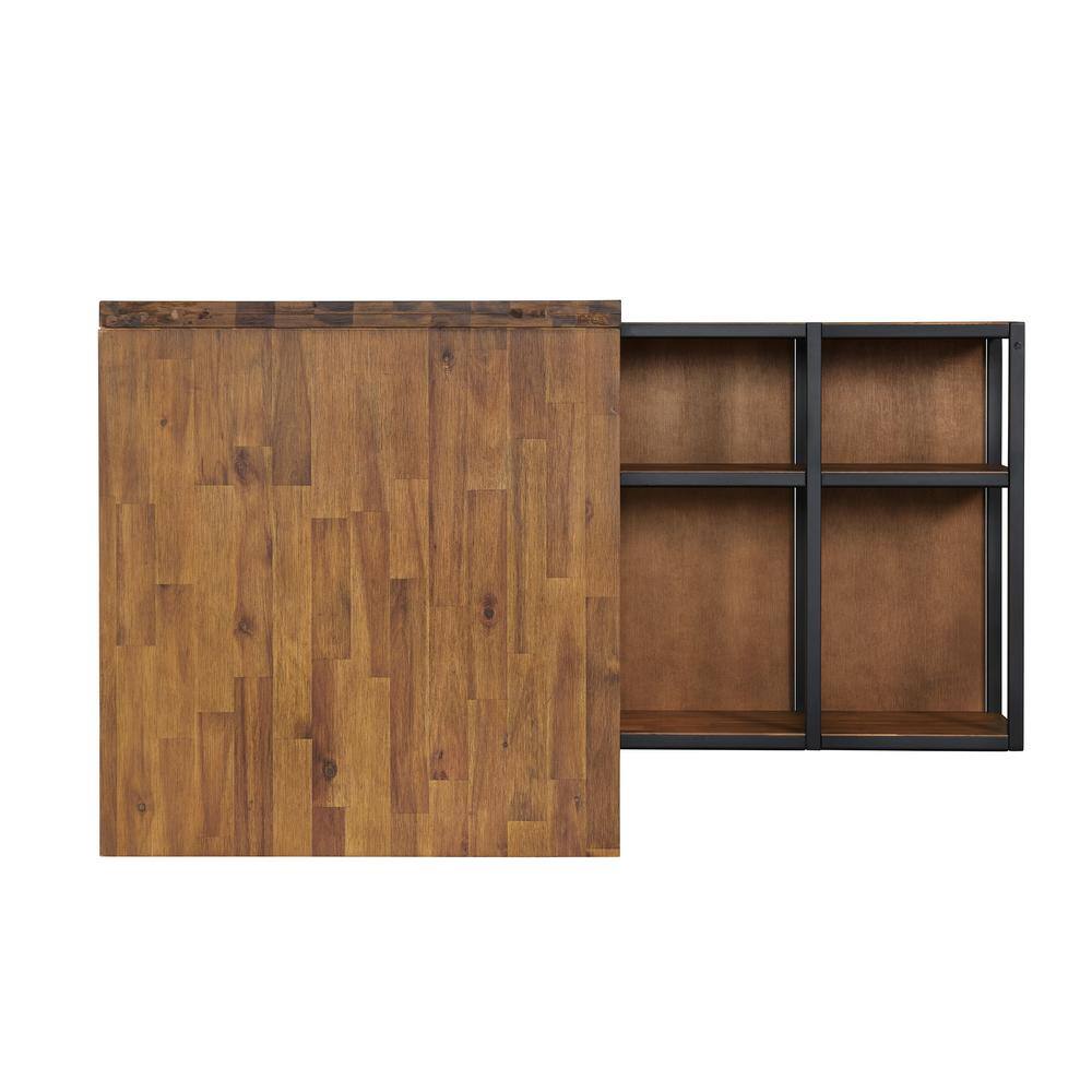 Acacia Wood L-Shaped Corner Desk with Storage Credenza