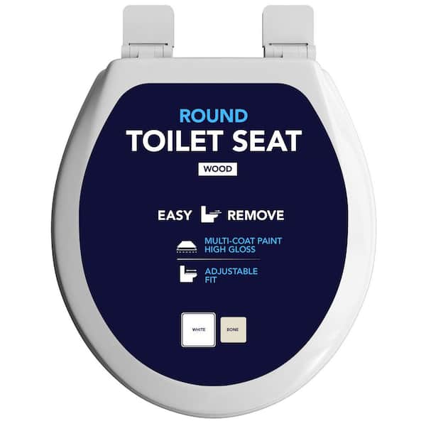 Round Molded Wood, Easy Remove, Adjustable Hinge Toilet Seat in White 15-1/4 in. x 14 in. x .71 in.