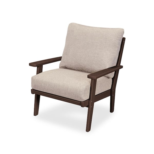 POLYWOOD Grant Park Mahogany Deep Seating Plastic Lounge Chair Outdoor with Wheat Cushion