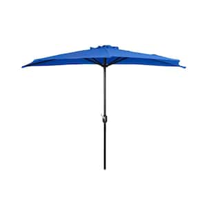 Fiji 9 ft. Outdoor Patio Half-Round Market Umbrella with Crank Lift in Royal Blue