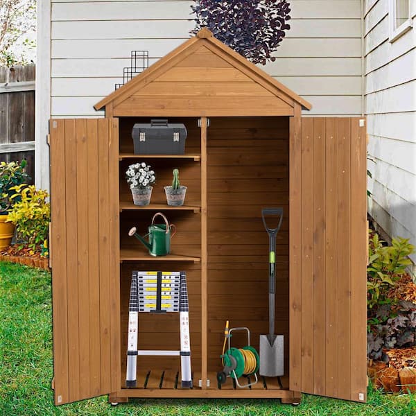Unbranded Outdoor Storage Cabinet, Garden Wood Tool Shed, with Shelves and Latch for Yard 22.04 in. W x 39.56 in. D x 68.89 in. H