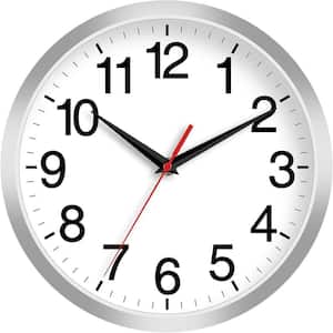 12 Inch Silver Wall Clock Battery Operated Silent Non Ticking Analog Clock