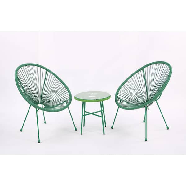 FIROMO 3-Piece PE Rattan Patio Nook Conversation Set with Side Table for Garden, Backyard, Balcony or Poolside (Green)