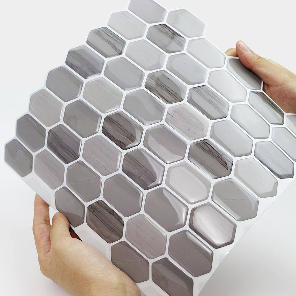 Gray and Brown Hexagonal PVC Peel and Stick Mosaic Tile