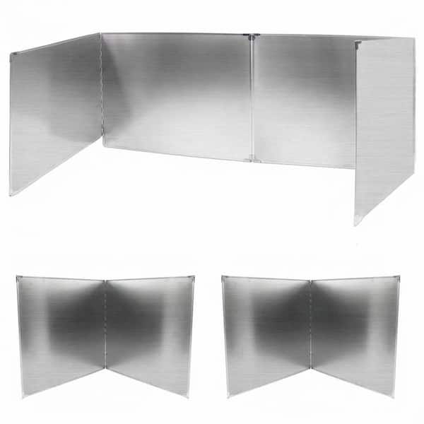 2 Piece Stainless Steel Grease Splatter Guard Silver Foldable Oil Splash Protection Panel for Kitchen Stove