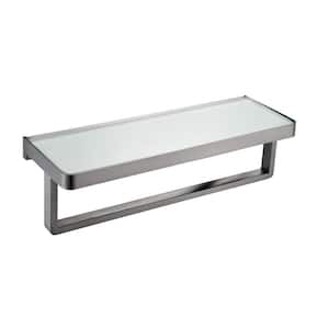 Bagno Bianca Stainless Steel White Glass Shelf with Towel Bar in Brushed Nickel