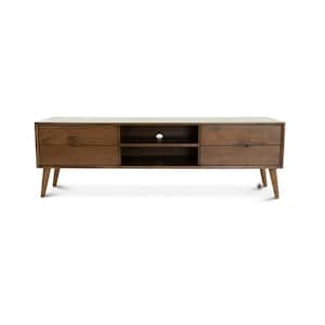 Benji 71 in. Walnut Brown Solid Wood TV Stand with 4-Drawer Fits TV's up to 72 in.